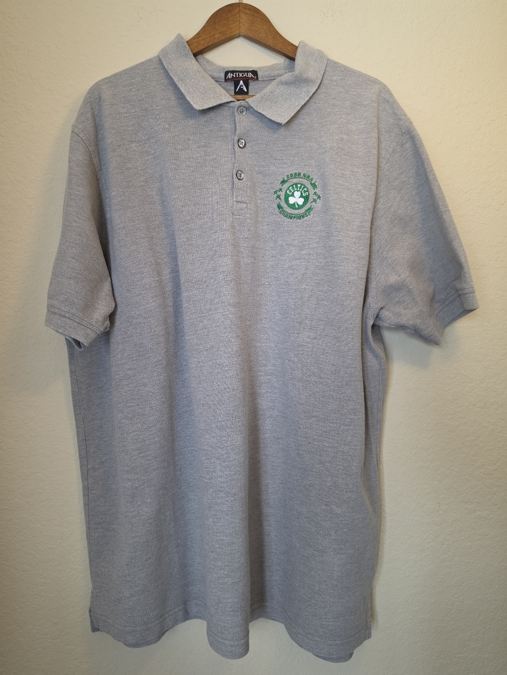 Boston Celtics 2008 Championship Polo Mens XXL Antigua Grey Green Chest Logo